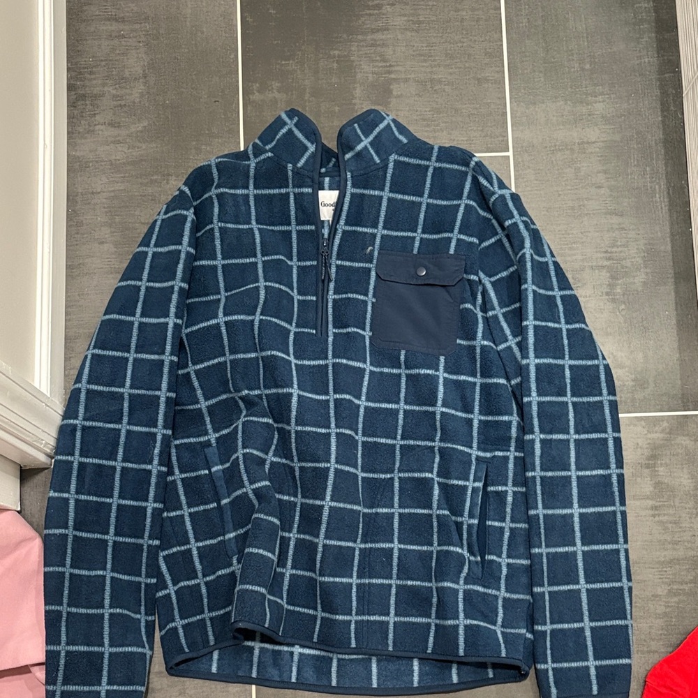 Men's Navy Grid Zip-Up Sweater